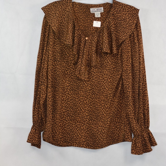 Animal Print Founcy Blouse SZ M Le Caviar - Picture 5 of 8